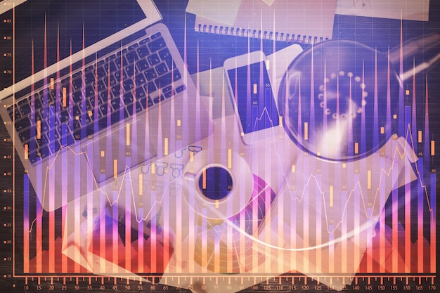 A digital illustration showing a magnifying glass over a financial balance sheet with various graphs and charts blurred in the background, symbolizing the review of financial metrics.