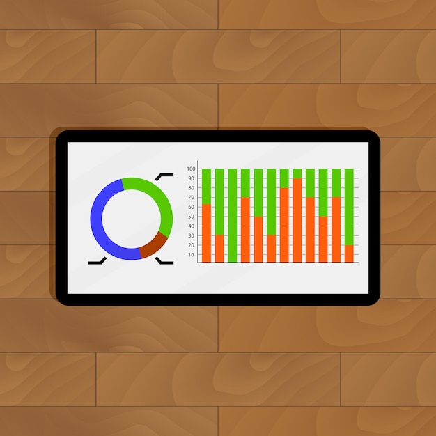 A detailed bar graph showing the breakdown of monthly expenses versus income, with clear labels and percentages. The graph is displayed on a tablet with a clean, minimalist background.