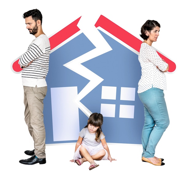 A family looking at a home listed for sale, with concerned expressions, representing the challenge of home affordability amid rising interest rates.