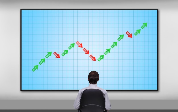 A close-up of a digital display showing an upward trending arrow graph, symbolizing rising interest rates.