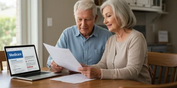 Comparing Medicare Savings Programs (MSPs) in 2025: Maximize Your Premium Savings Senior couple happily reviewing Medicare documents on a laptop, discussing potential savings.
