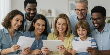Diverse group reviewing health insurance documents with optimism, symbolizing ACA subsidy benefits.