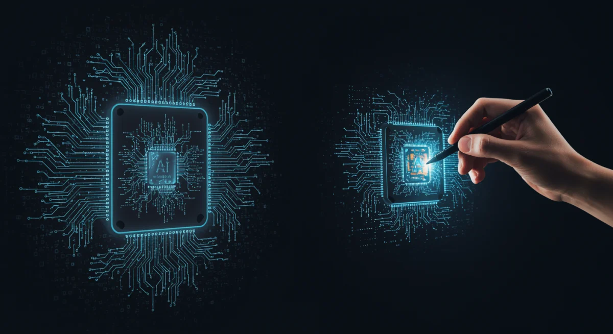 AI algorithm generating content with human oversight for copyright