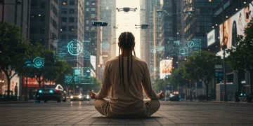 2026 Guide to Emotional Resilience: Navigate Stress with Calm Person meditating calmly in a busy futuristic city street, demonstrating emotional resilience
