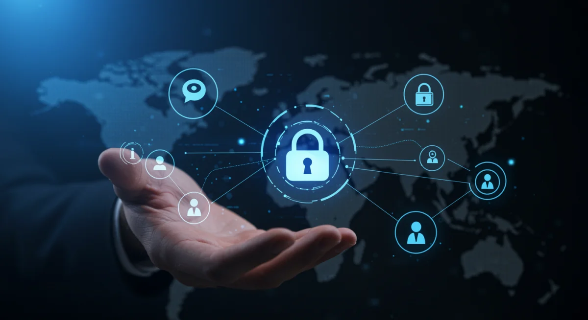 Infographic showing secure data flow and privacy controls for online users.