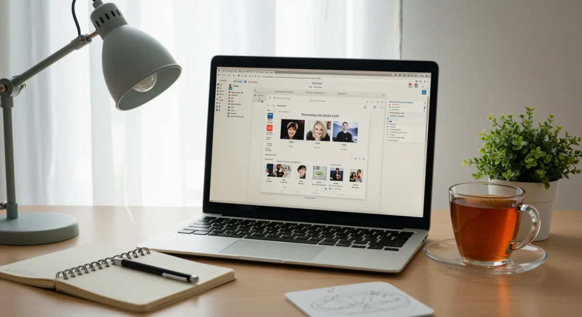 Organized desk with laptop, notebook, and plant for focused work