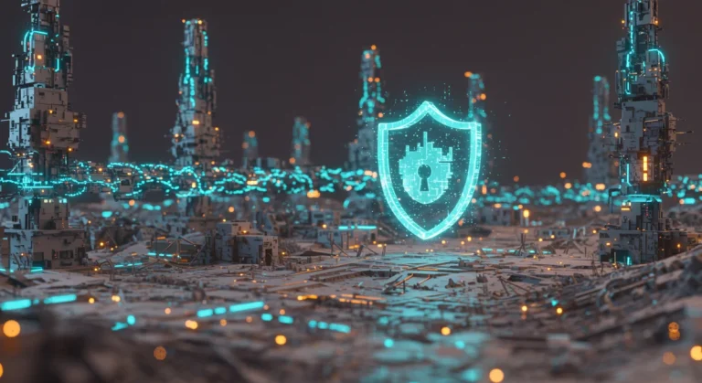 Futuristic digital shield protecting personal data from 2026 cyber threats
