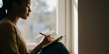 Woman journaling about daily gratitude for increased happiness
