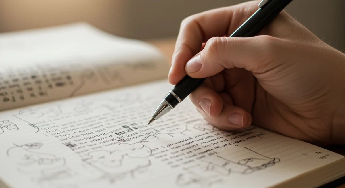 Hand writing in a journal, expressing thoughts and emotions