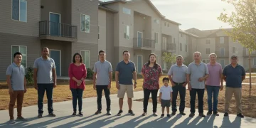 Families looking at new affordable housing with HUD support, symbolizing rental assistance access.