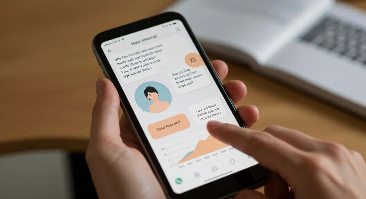 Smartphone displaying a mental wellness journaling app with mood tracking features.