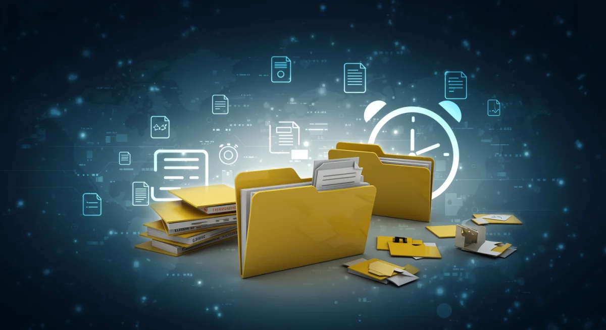 Digital files organized and disorganized, showing the impact of file management.