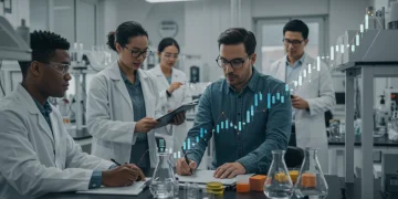 Entrepreneurs collaborating on innovation with SBIR grant funding