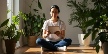 Person enjoying a serene digital declutter experience in 2026, focusing on well-being