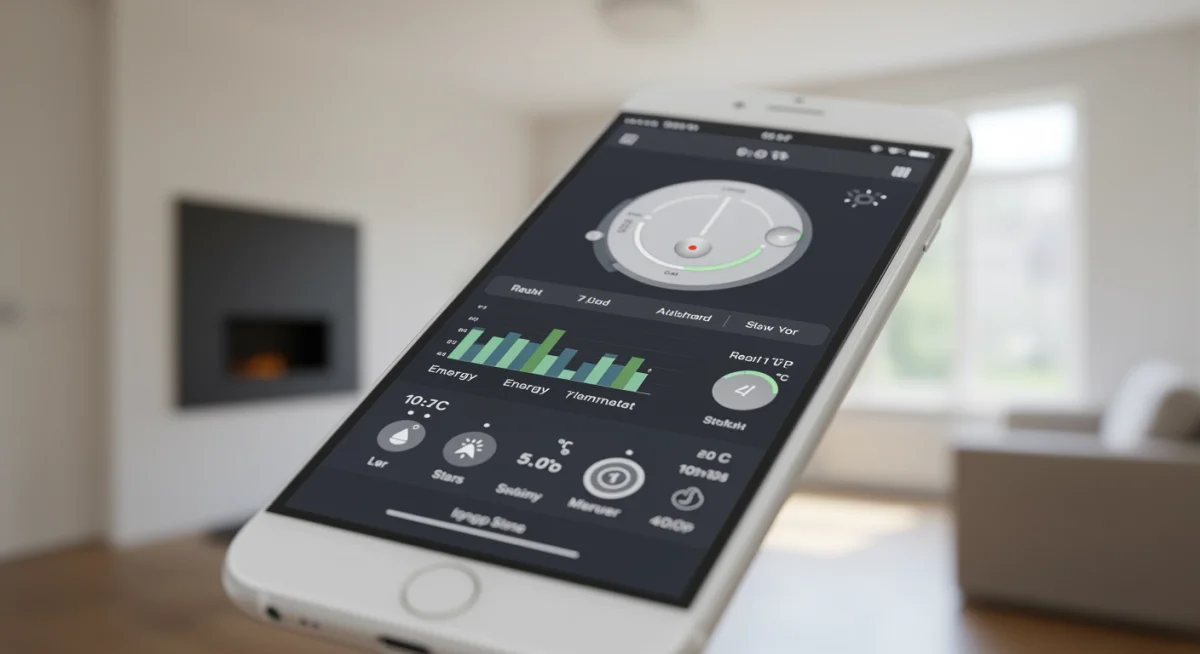 Smartphone app controlling a smart thermostat for energy efficiency