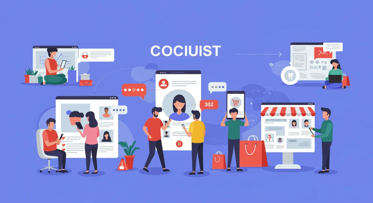 People engaging in social commerce on mobile devices