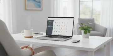 Woman finding peace with organized digital life on laptop in 2026
