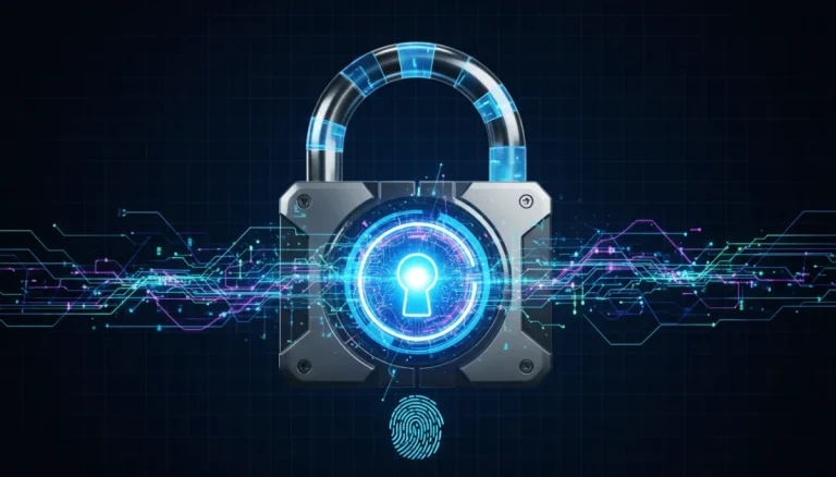 Futuristic digital padlock representing secure digital identity verification in 2026