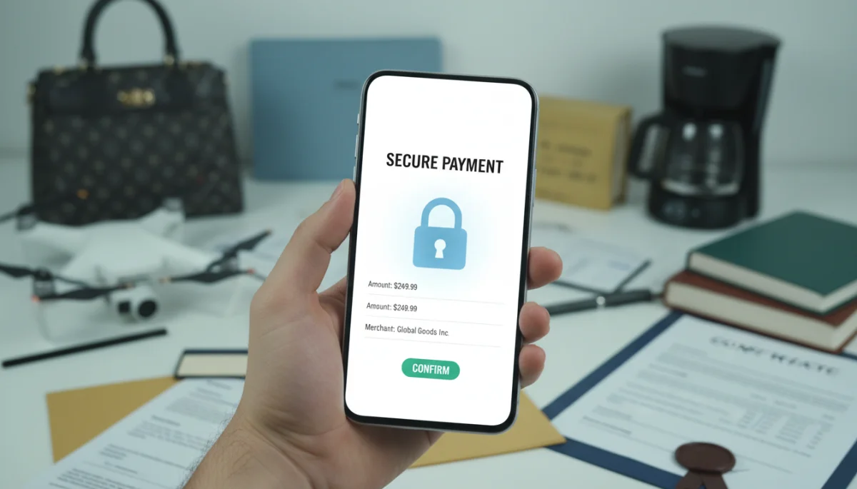 Secure online transaction with padlock icon on smartphone screen
