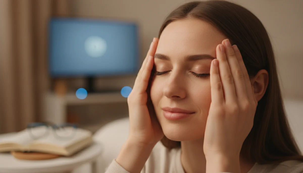 Person performing eye exercises to reduce strain