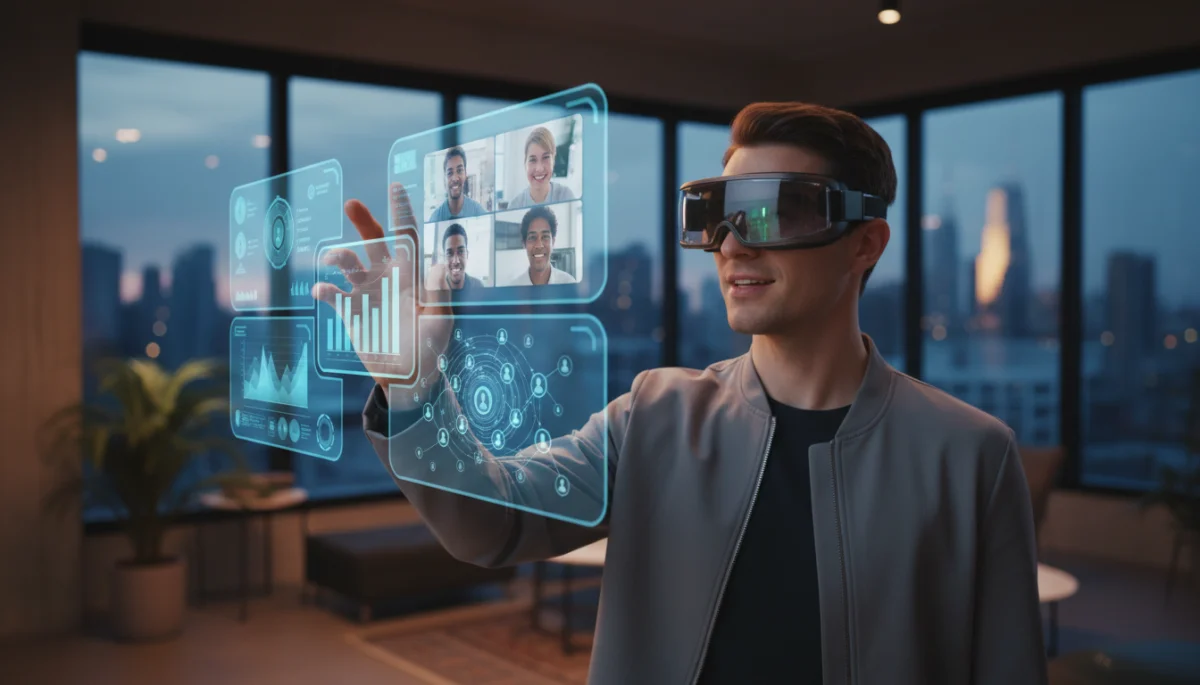 Person engaging with immersive virtual reality communication